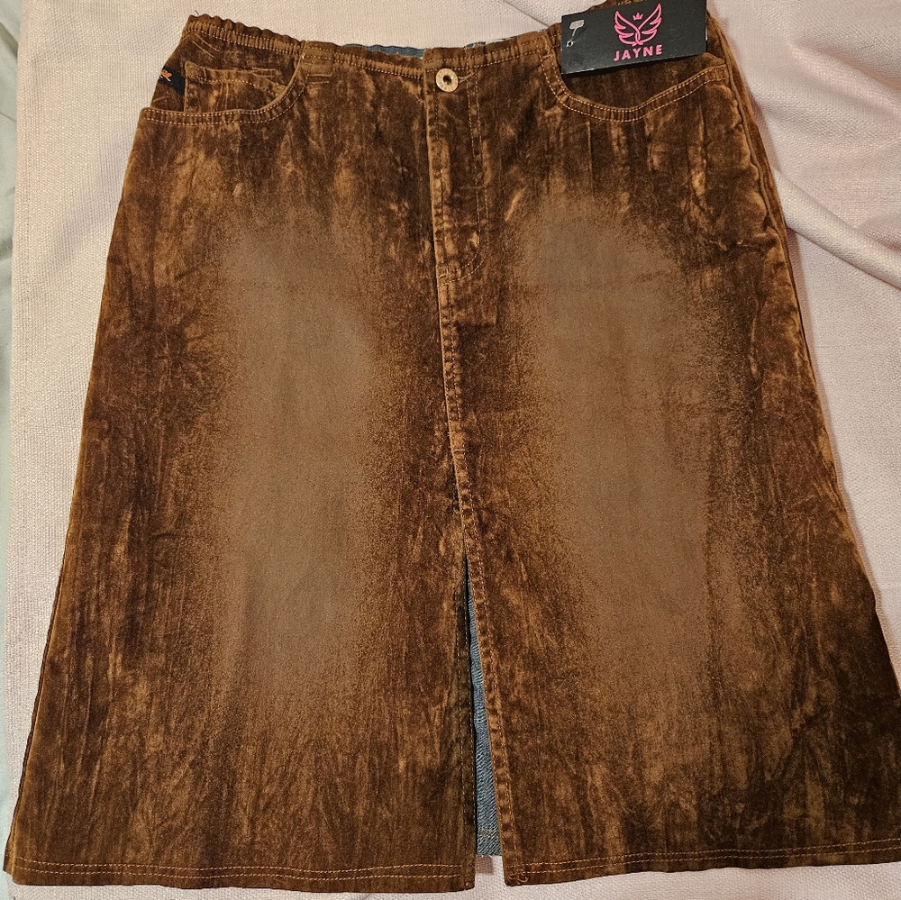 NWT Brown distressed Parasuco midi skirt with front slit Sz 10